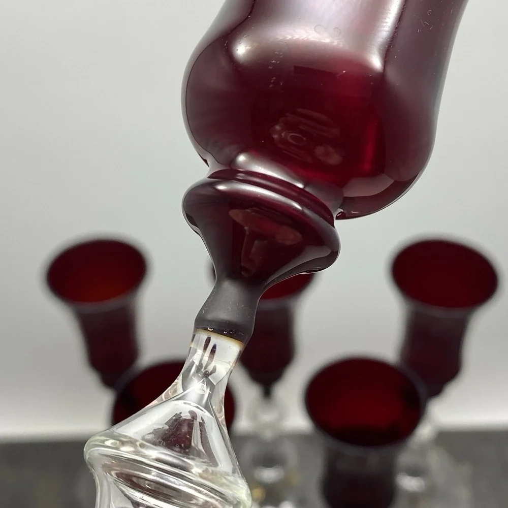 Vintage Set 6 Ruby Red Handblown Champagne Glasses Wayne E Myers 6.75